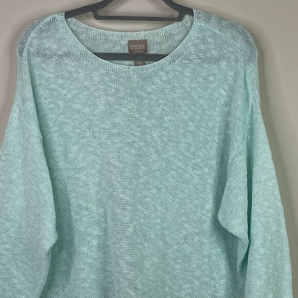 Chico's Slubbed Cotton Semi Sheer Long Sleeve Top Women's Size Large (Chico's 2) - Picture 4 of 9